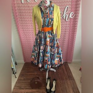 Lindy Bop Retro 1950s Library Book Shelf Shirt Dress 📚